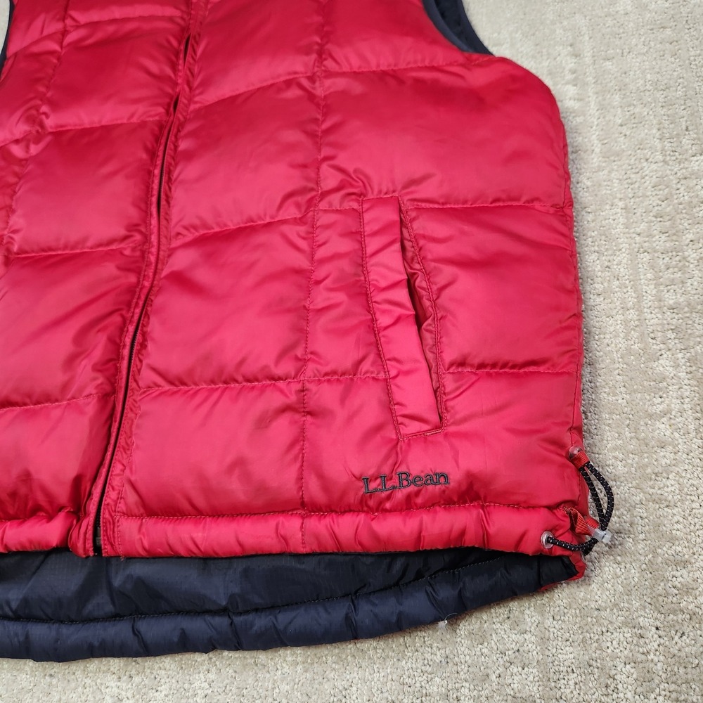 LL Bean Goose Down Puffer Vest Men Medium Quilted Reversible Full Zip Red Gray - Picture 3 of 7